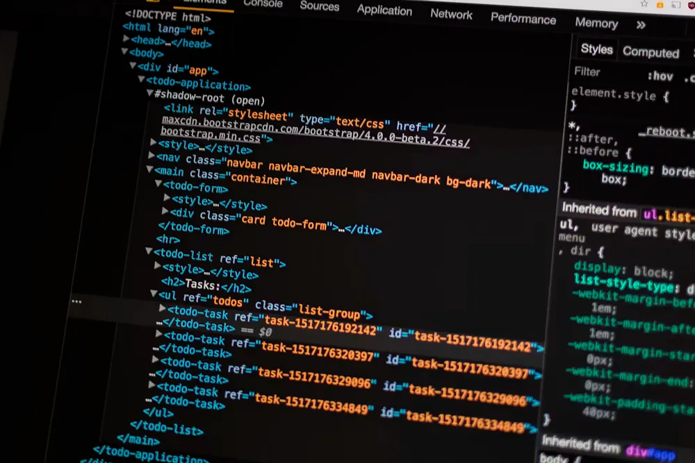 Code and developer tools on a screen