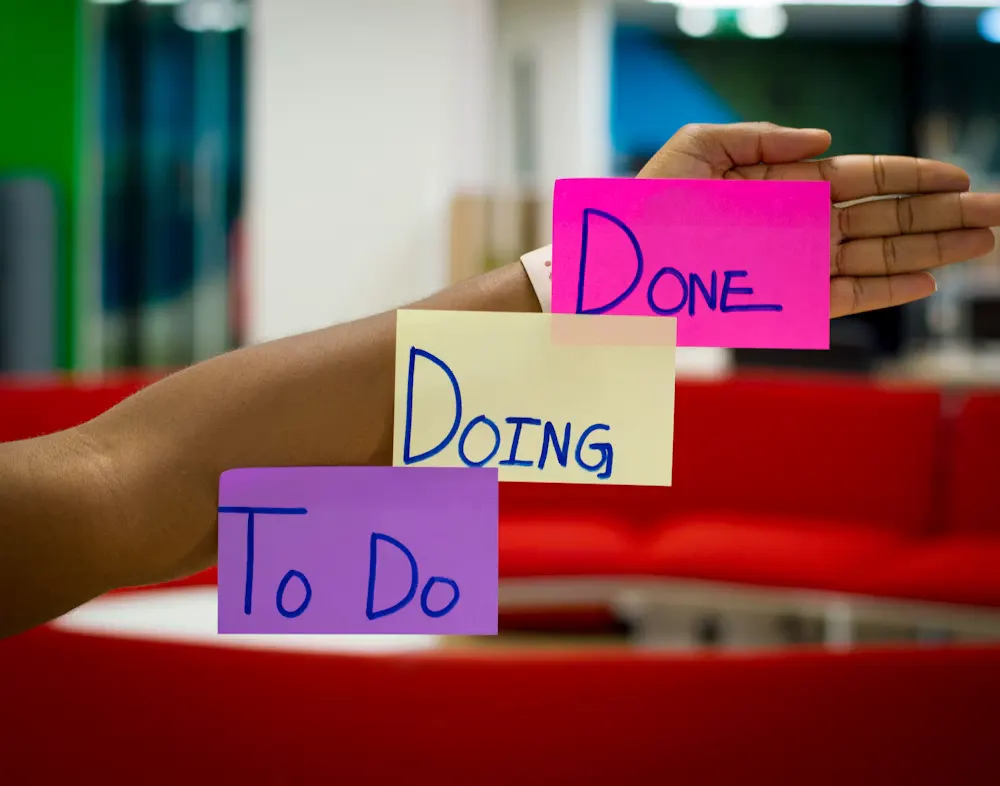 A task board with Done, Doing and To Do notes