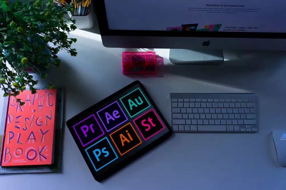 Design and creative software tools on a desk